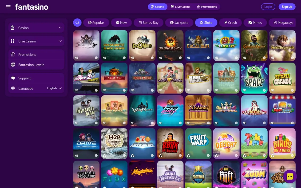Fantasino — Lobby des jeux