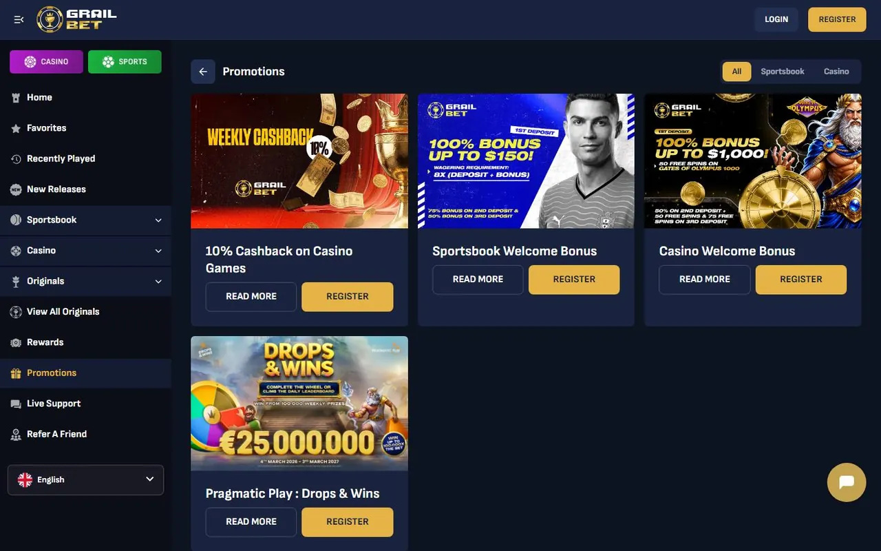 Grailbet — Bonus