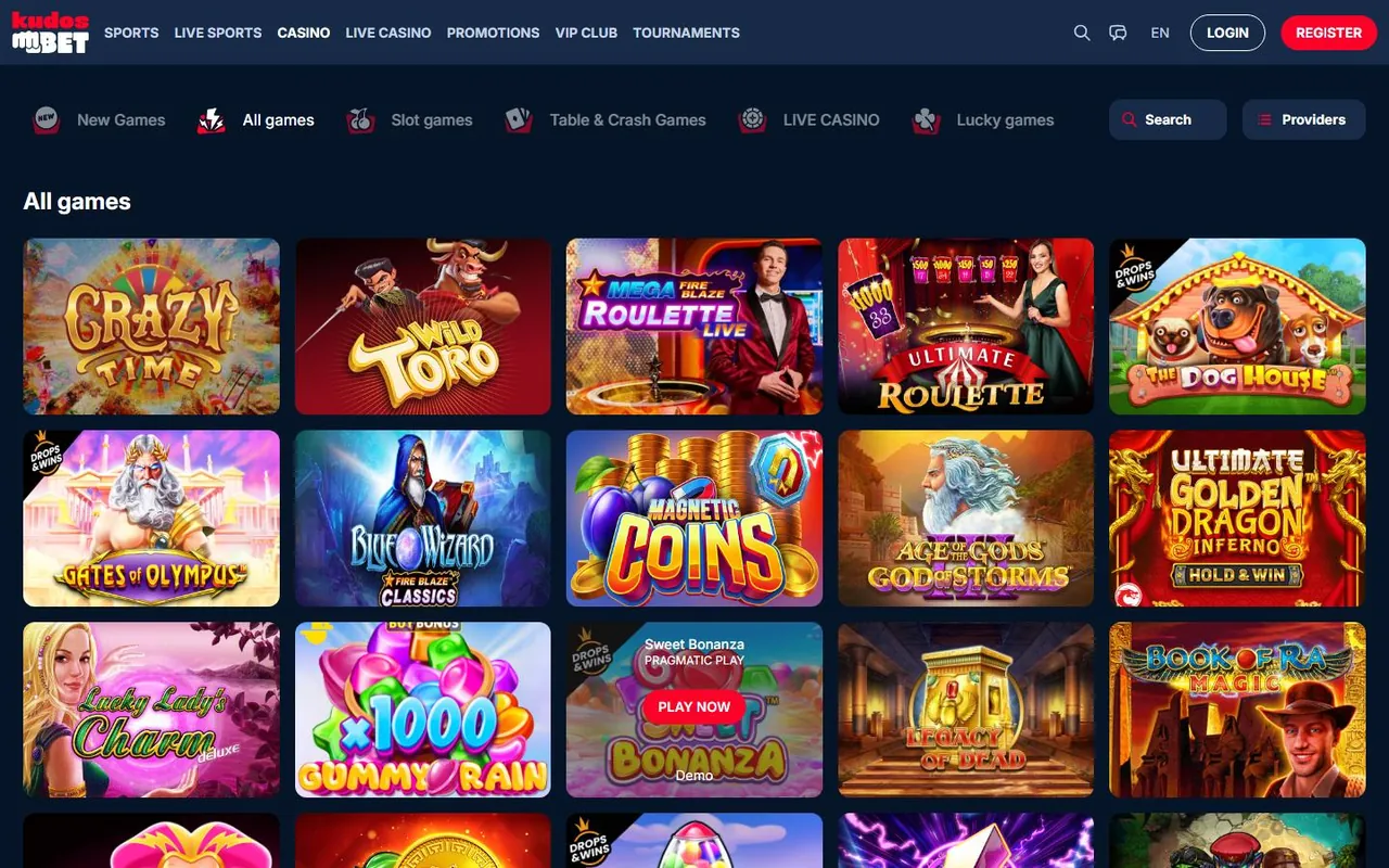 Kudosbet — Lobby des jeux